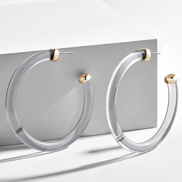 

quality acrylic c shaped circle hoop earrings 45mm transparent tortoise pierced ears huggie earings jewelry, Golden;silver