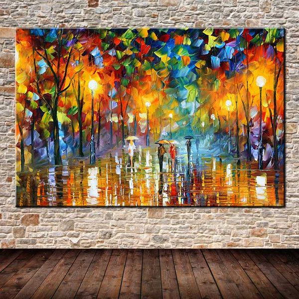 

paintings large handpainted lover rain street tree lamp landscape oil painting on canvas wall art pictures for living room home decor