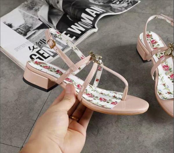 

pearled sandals women pink black narrow band middle heels flowers butterfly decor brand beach shoes women zapatos mujer