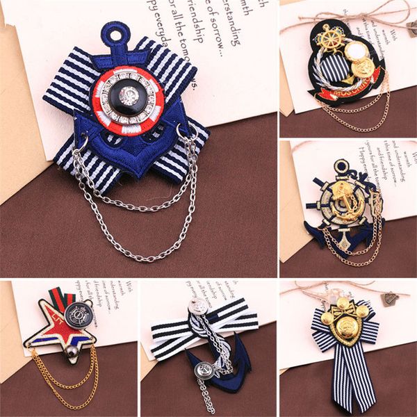 

fashion college five start anchor military metal badge retro fabri shoulder board badges army pin on brooch medal handmade, Gray
