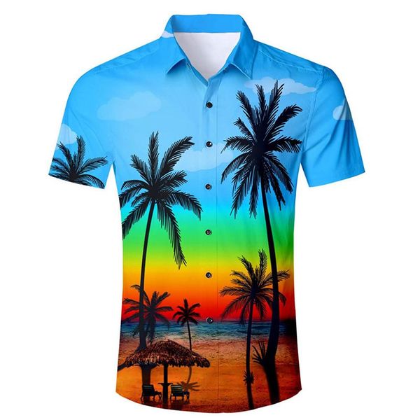 

men's summer new style fashion coconut tree hawaiian style short-sleeved shirts, White;black