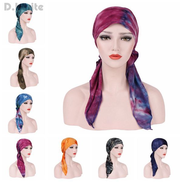 

1pcs new fashion women cancer hat chemo cap muslim hair loss head scarf turban head stretch wrap cover ylm9548, Blue;gray