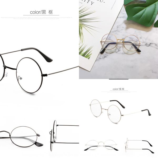 

round women's fashionable gold silk polygon round frame glasses frame men's plain glasses, Silver