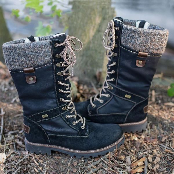 

adisputent women mid calf winter boots black basic round toe zip platform decor female shoes warm lace up boots shoes