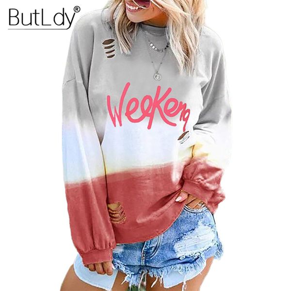 

letter weekend hole sweatshirt women selling autumn winter 2019 pullovers hoodies ladies long sleeve print sweatshirts, Black