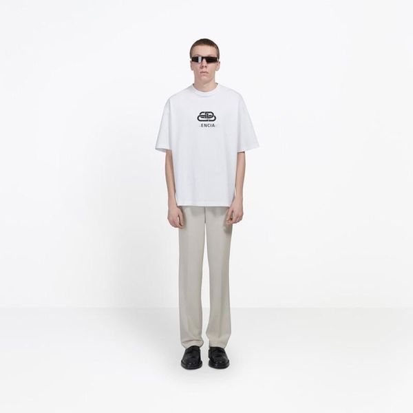 

19ss роскошный замок новый логотип печати мужские дизайнерские футболки мода горячая короткий рукав женская пара черный белый желтый круглый, White;black