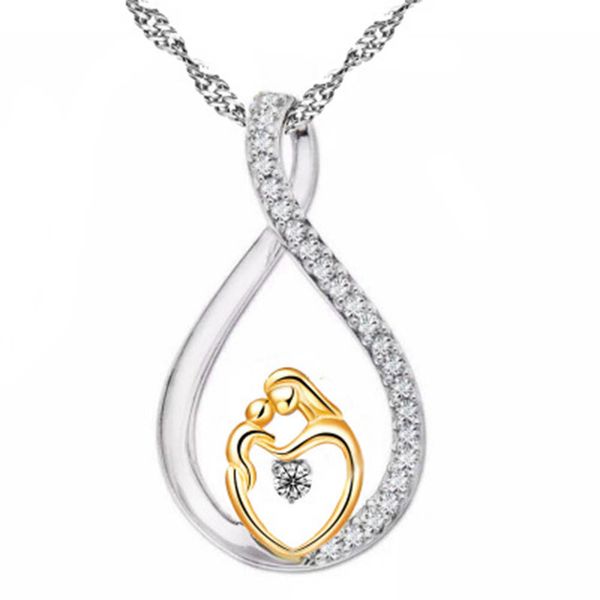 

stf moms jewelry birthday gift for mother baby heart charm pendant mom daughter son child family love cubic chain necklace k3315, Silver