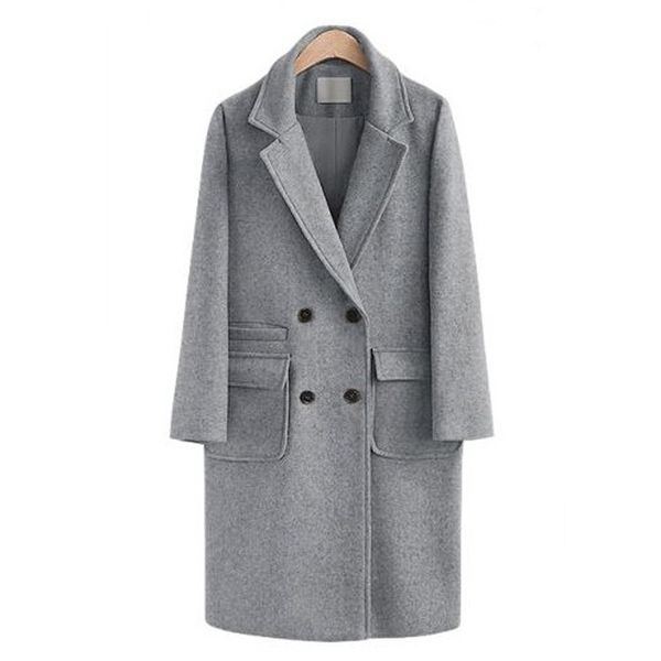 

savabien elegant long women's coat turn-down collar outerwear jacket warm woolen coat 2 pockets belted jackets solid overcoat, Black