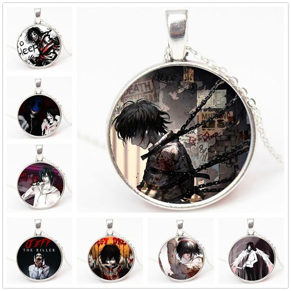 

men pendant chain necklace creepypasta creepy pasta ticci toby glass copper pendant chain jeff the killer gothic gift pn026, Silver