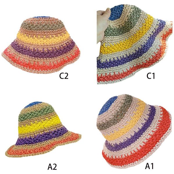 

девушки женщин вязания тканые соломы вс visor hat радуга stripes packable ковша