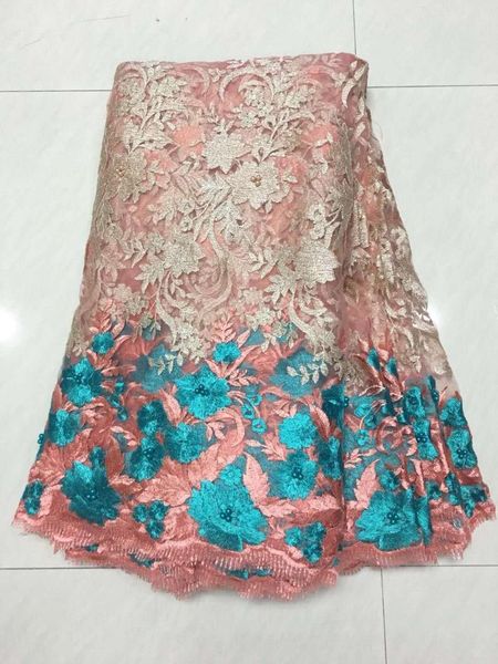 

2019 african laces fabrics embroidered nigerian guipure french cord lace fabric high-quality rose african french net lace fabric, Pink;blue