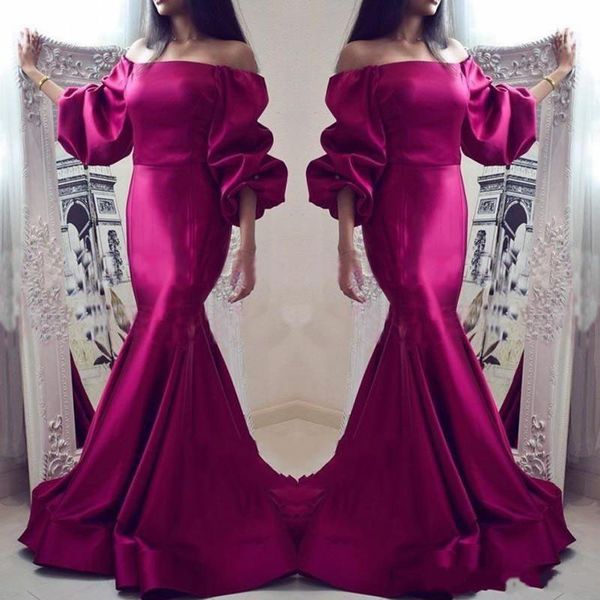 

mermaid prom dresses 2020 off the shoulder long sleeves satin evening gowns party dress formal wear, Black;red