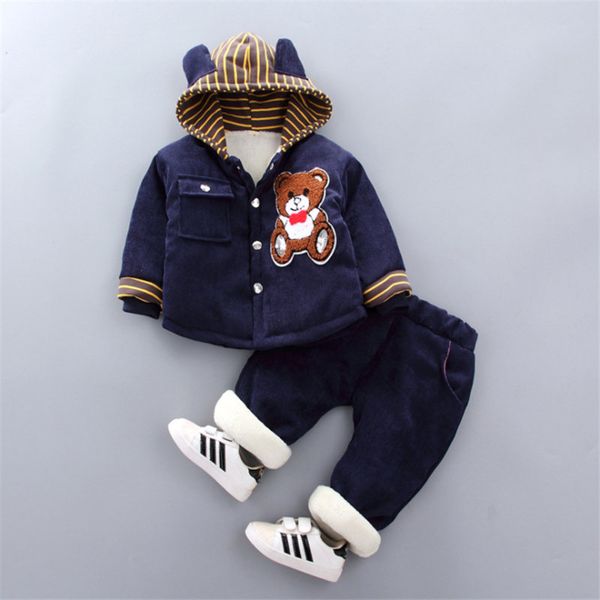 

baby boy clothes set winter children plus velvet thick two-piece kid sports set girls cotton two-piece winter suit, White