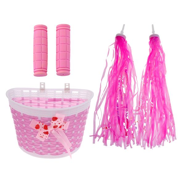 

kids girl front basket handlebar grip cover & 2pcs streamer pink
