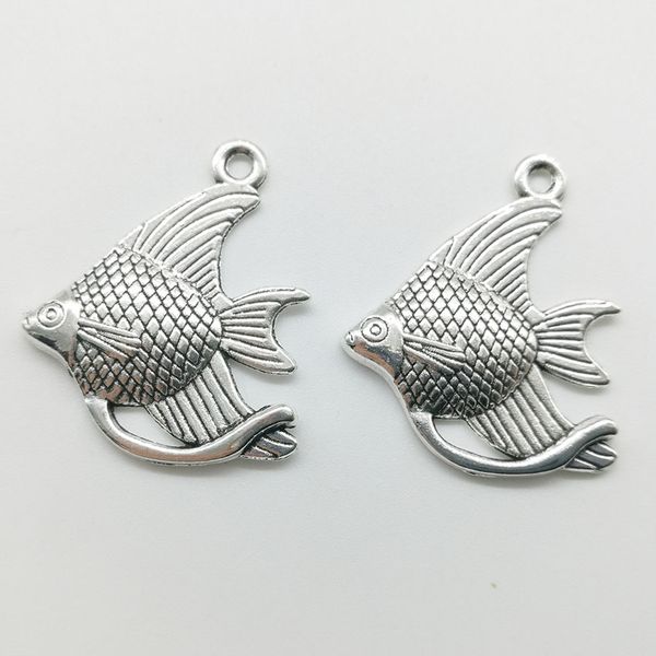 

100pcs/lot fish alloy charms pendant retro jewelry diy keychain ancient silver pendant for bracelet earrings necklace 31*25mm, Bronze;silver