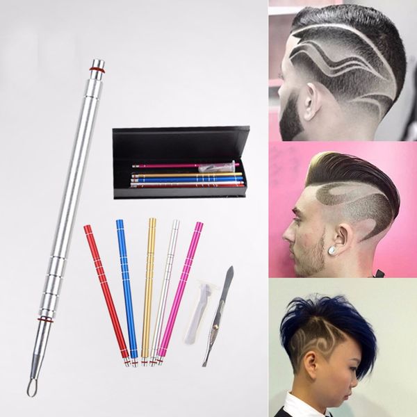 

1set hair engraving shaver salon engraved pen stainless steel hair styling eyebrows beard 10 blades tools high quality, Brown