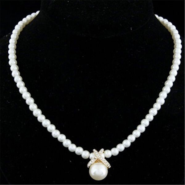 

fashion imitation pearls cute rhinestone pendant necklace jewelry for women, Silver