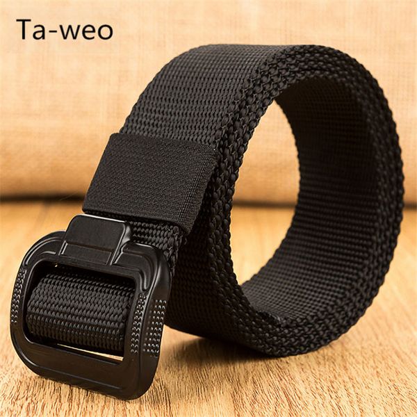 

ta-weo men casual canvas belts, youth outdoor nylon belt 3.8 cm (1.5'') wide, size 115 125 135 cm, Black;brown