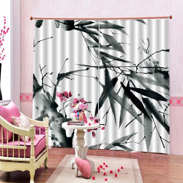 

grey ink bamboo curtains drapes living room bedroom decor 2 panels hooks window curtains