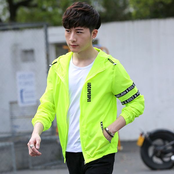 

summer new style men thin hooded lettered slim fit coat large size casual versatile trend jacket, Black;brown