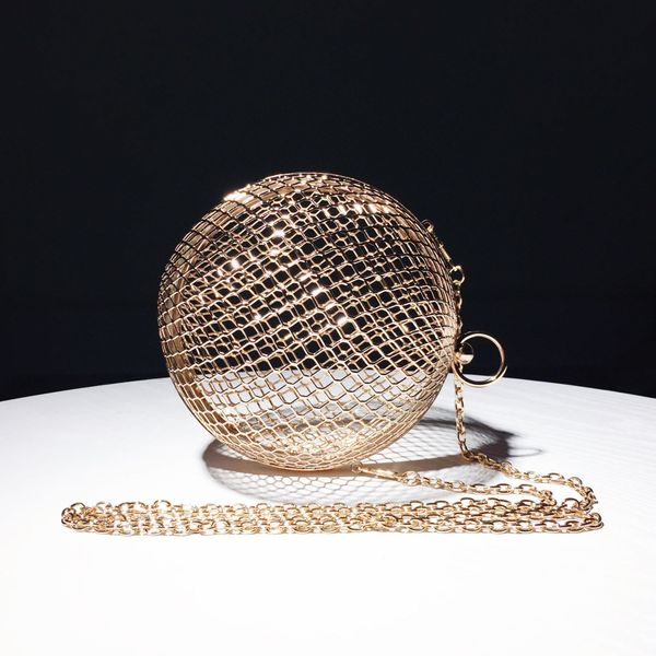 

ins over the fire of 2018 new hollow metal bag handbag chain spherical buns mini messenger bag tide