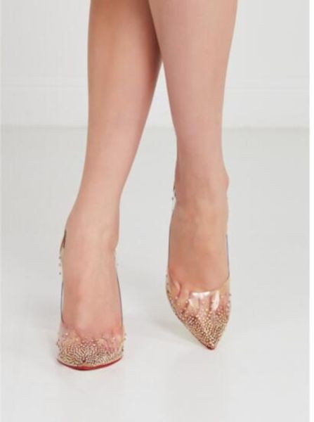 

gorgeous women sandals red bottom pointed toe women shoes spikes leather sandals ankle strap gladiator sandals spikoo flat pvc, Black