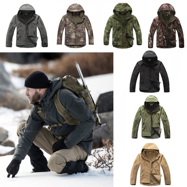 

tad softshell tactical men sport jacket camoufalge hunting clothes outdoor waterproof hooded coat army jacket, Black;brown
