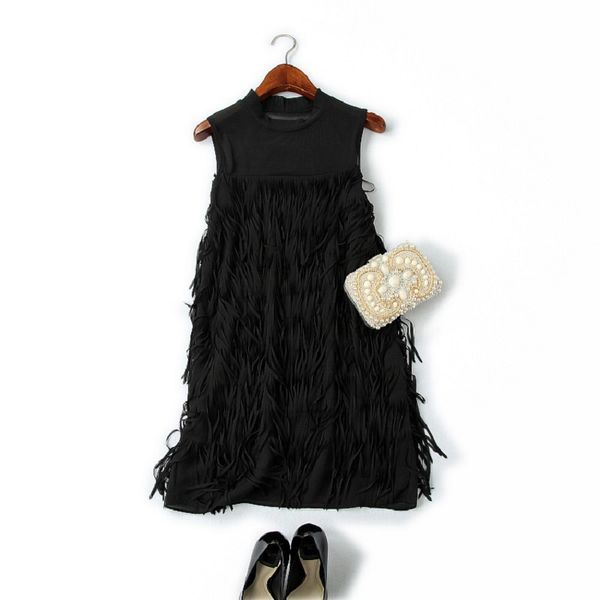 

офис леди кисточкой платье 2019 новый весна лето сладкий рукавов сетки платья женская одежда sexy girl party club элегантное платье, Black;gray