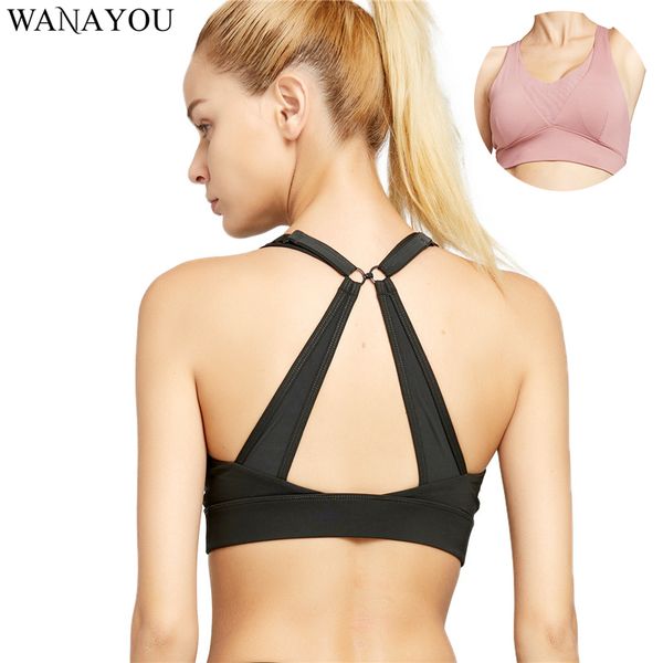 

wanayou women cross strap breathable sports bra shockproof quick-drying workout gym bras push up running fitness yoga bras, White;black
