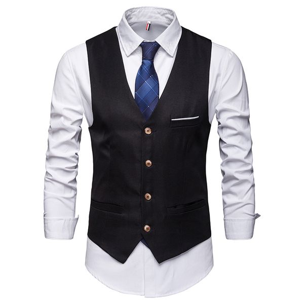 

new business attire small vest male 2019 business casual vest male pocket patch big size 6xl increase suit, Black;white