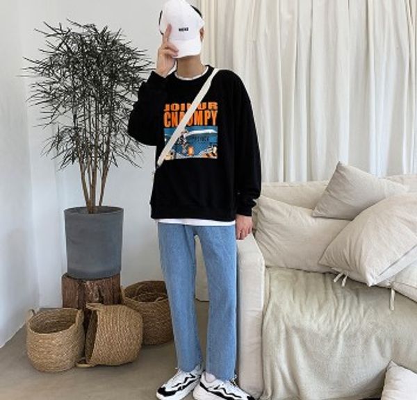 

mens designer hoodies 2019 brand men fashion solid color round neck hoodies mens luxury letters printed loose couple hoodie, Black