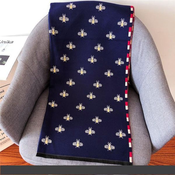 

2019 осень и зима высококачественный дизайнерский новый женский маленький пчелиный имитационный кашемировый шарф длинный двухразовый теплый, Blue;gray