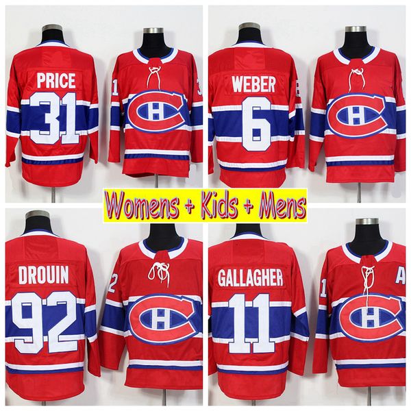 

2019 ladies montreal canadiens hockey jerseys 31 carey price 11 brendan gallagher 6 shea weber 92 jonathan drouin kids womens mens shirts, Black;red