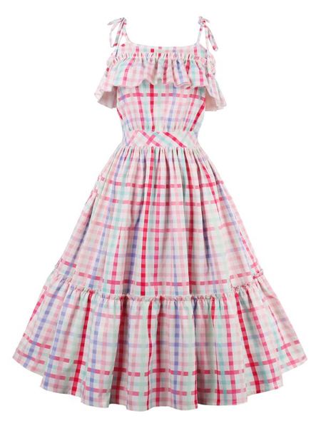 

lolita girl summer dress plus size party women midi dresses vintage retro aline plaid print lacework female fashion cute dress, Black;gray