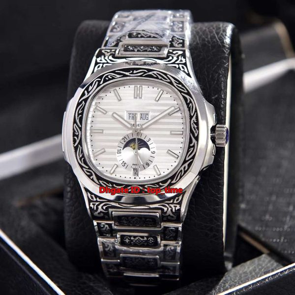 

6 цветов nautilus годовой календарь moonphase 41 мм автоматические мужские часы 5726 белый циферблат резьба браслет из нержавеющей стали муж, Slivery;brown