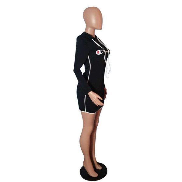 

Women Casual Hooded Letters C Designer Dress Spring Autumn Black Mini Dresses