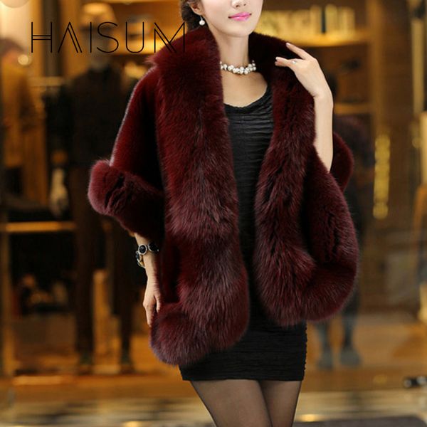 

women's faux fur cape jacket winter warm white / black / burgundy large fur collar short section young lady 2018 new comf nv009