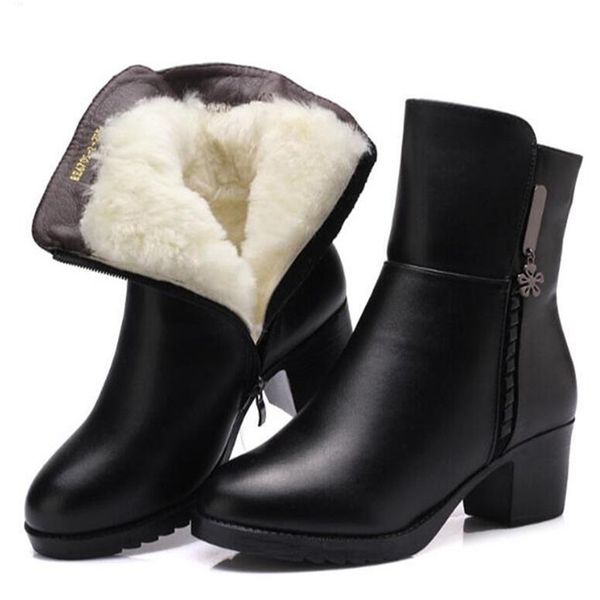 

women shoes winter boots new fashion shoes warm wool winter snow boots real leather shoes woman boots, Black