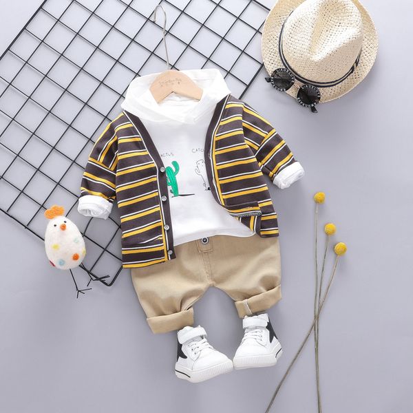 

toddler boys clothes suits 2019 autumn baby kids clothing set striped coat + t shirt + pants set infant children costume suit, White