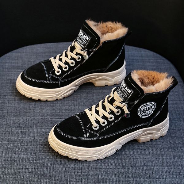 

boots female 2019 high shoes casual round head matte leather rhinestone sports platform shoes ankle boots for women, Black