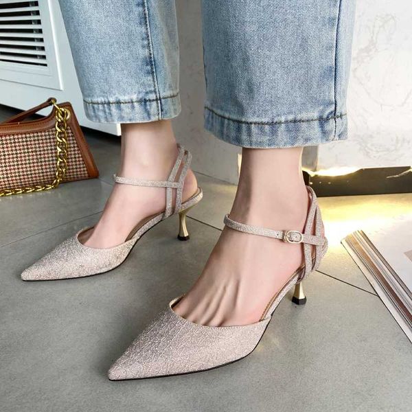 

design high heels summer shoes women pointed toe ankle strap thin heel female sandals wedding party shoes women stiletto, Black
