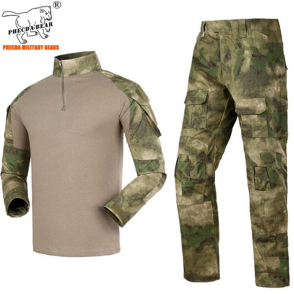 

man tactical uniforms clothing sets acu army combat suit long sleeve t-shirts cargo work pants camouflage hunting cloth, Camo