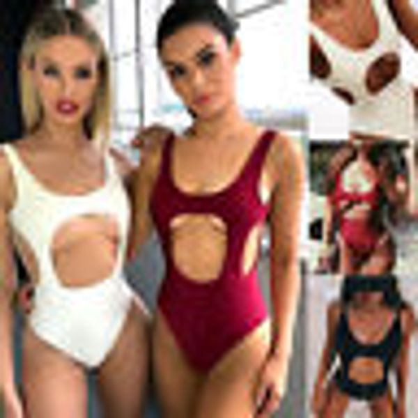 

New Women One-Piece Sexy Swimsuit Solid color Beachwear High Waist Swimwear Push-up Monokini Bikini High waist Bathing suit