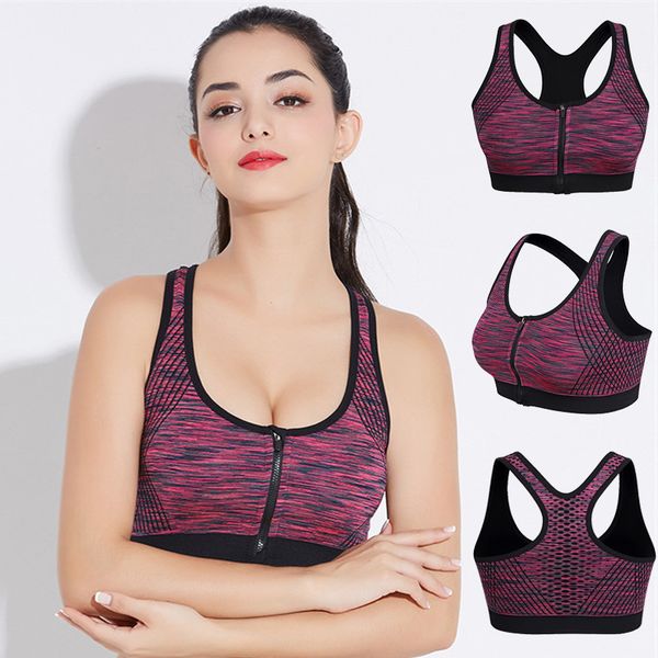

front zipper sports bra women wireless shockproof yoga bra seamless high stretch gym workout removable padded running, White;black