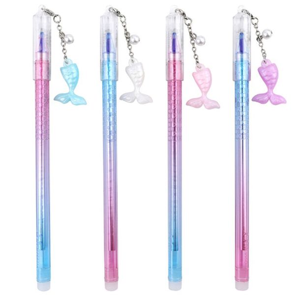

2pcs colorful gradient fish tail shell erasable gel pen for school