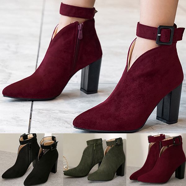 

rubber boots for women ankle boots square heel shoes buckle strap casual short fashion boot botas mujer zapatos mujer 2019, Black