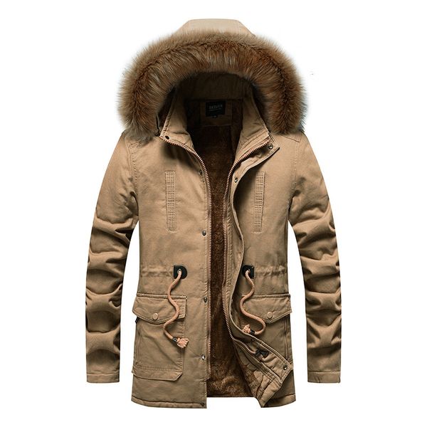 

2019 winter jacket men slim thick warm medium long coat zipper clothes for men fashion winter coats man, Tan;black