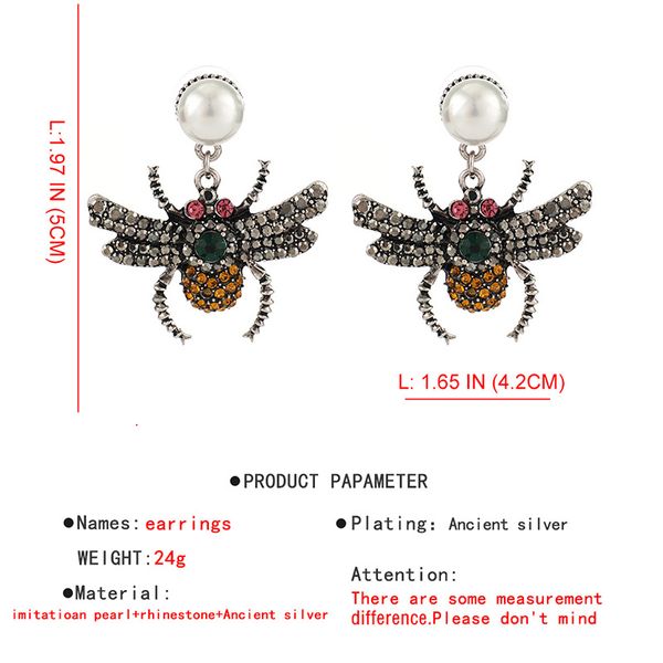 

wholesale- fashion luxury designer exaggerated colorful diamond rhinestone lovely cute bee pearl stud earrings for women, Golden;silver