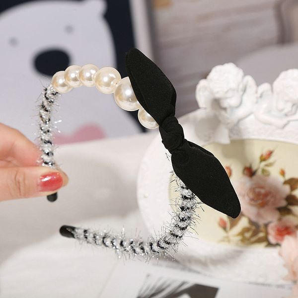 

полосы new pearl bow tie повязка для волос для женщин hairwear волосы вырезать стиль с заколки pbshc, Black;brown