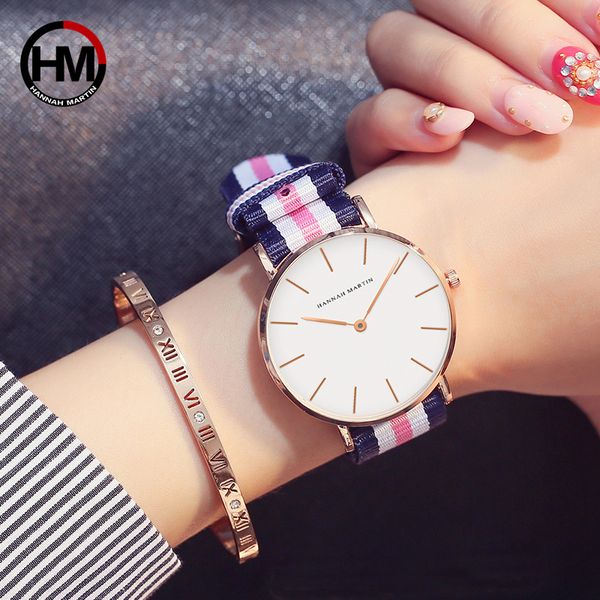 

japan quartz movement fashion girl student casual young ladies watches nylon strap wristwatches brand waterproof for women, Slivery;brown